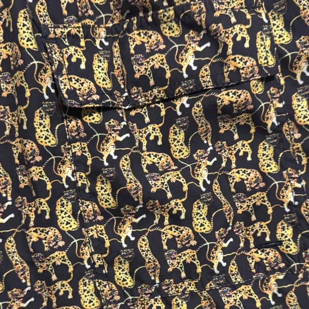 Jared Lang Mens M Black Animal Print Hybrid Swim Trunks Mesh Lined Board Shorts